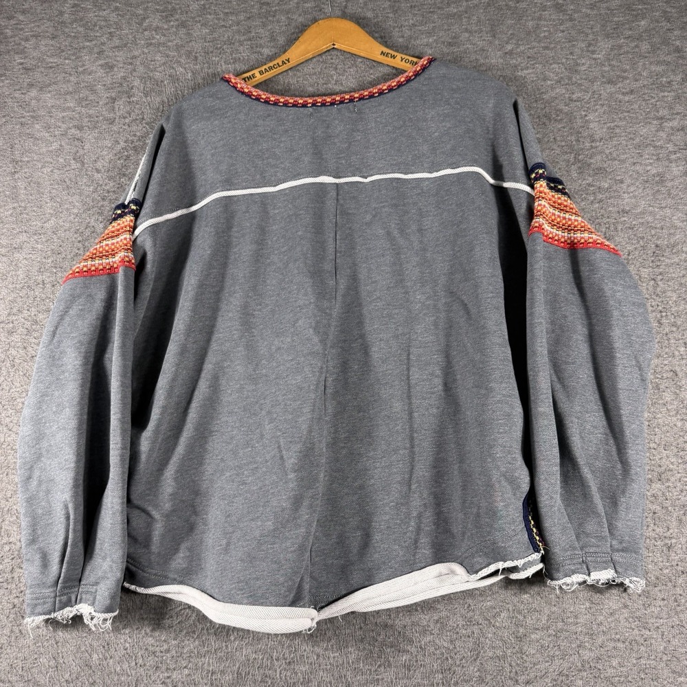 Natural Life Womens S M Knit Trim Sweatshirt Oversized Boho Festival Artsy Gray - Picture 3 of 7